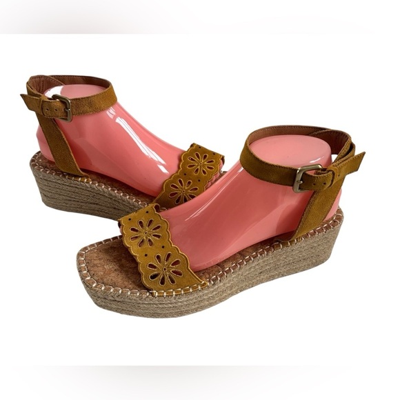 Crown Vintage Shoes - Crown Vintage Daffodil Mustard Suede Espadrille Wedge Sandals Size 10